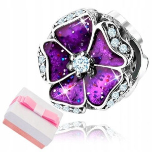 Srebrny Charms 925 Zawieszka Kwiatek Beads Grawer
