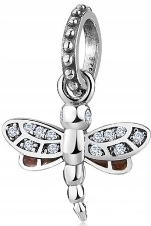 Charms Zawieszka Srebrna 925 Ważka Koralik Grawer