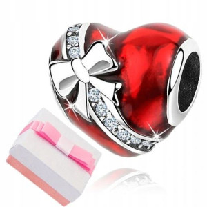 Charms Serce Koralik 925 Srebrna Beads Grawer