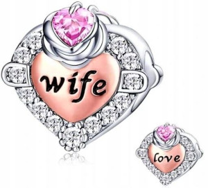 Charms Serce Żona Miłość 925 Beads Grawer