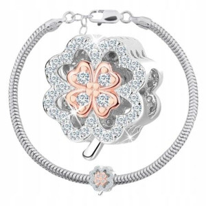Charms Koniczynka Bransoletka Zestaw Grawer