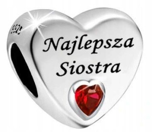 Charms Serce Siostra Koralik Zawieszka Grawer