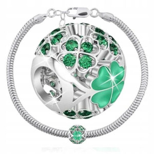 Charms Koniczynka Bransoletka 925 Zestaw Grawer