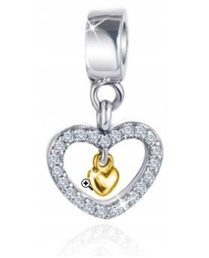 Charms Srebro Serce Koralik Beads Grawer