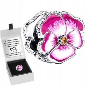Charms Srebro Bratek Różowy Kwiat Beads Grawer