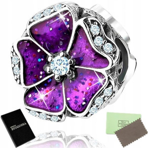 Srebrny Charms 925 Zawieszka Kwiatek Beads Koralik