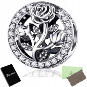 Charms Srebro 925 Beads Zawieszka Srebrna Róża