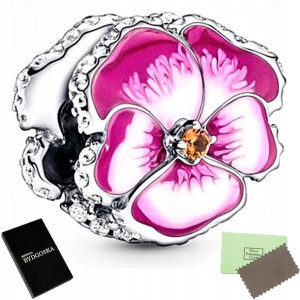 Charms Srebro Bratek Różowy Kwiat Zawieszka Beads