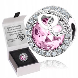 ZAWIESZKA CHARMS SREBRNY 925 serce KORALIK grawer