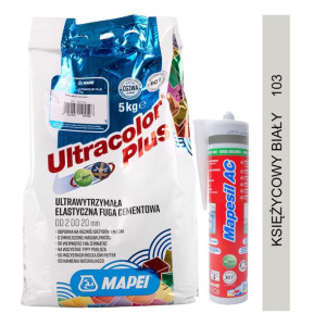MAPEI fuga ULTRACOLOR PLUS 5kg + silikon MAPESIL AC 103 księżycowy biały