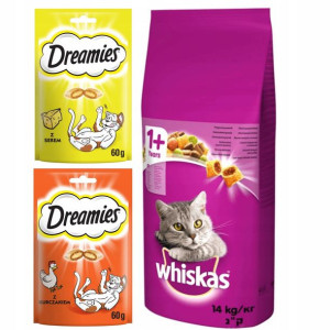 Whiskas Karma Sucha Wołowina 14kg + Gratis