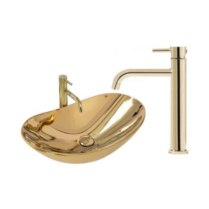 Umywalka Nablatowa Royal Gold Rea + Bateria Umywalkowa Lungo