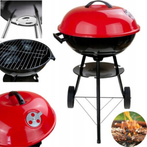 Grill Węglowy Ogrodowy Okrągły Z Pokrywą I Kółkami