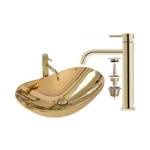 Umywalka Nablatowa Royal Gold Rea + Bateria Umywalkowa Lungo + Korek