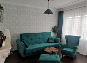 sofa komplet z funkcją spania wersalka rozkładana kanapa uszak puf PIKOWANY
