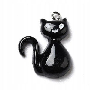 Zawieszka Charms KOT CZARNY Żywica 28x21x6mm 1szt