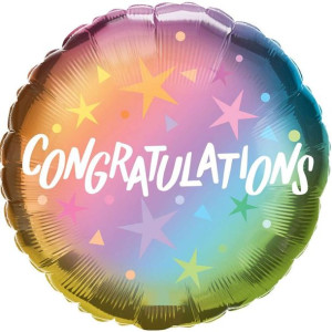 Balon foliowy "Congratulations", ombre, Qualatex, 18", RND