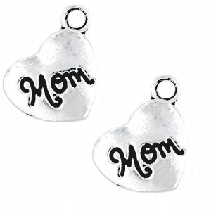 Zawieszka metalowa charms SERCE MOM 17x14mm 2szt