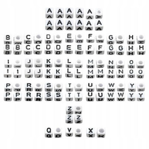 Koraliki Literki Kostki 6mm ALFABET A-Z 106szt