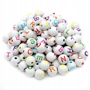 Koraliki LITERKI Alfabet Kule Kulki 8mm Mix 100szt