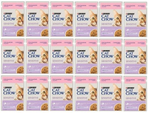Purina CAT CHOW Sensitive Łosoś i cukinia w sosie 24x85 g - mokra karma dla