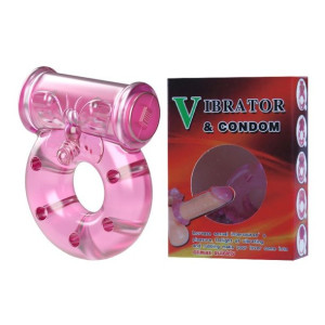Żelowy Wibrujący Pierścień Na Penisa - Vibrator & Condom - Motylek