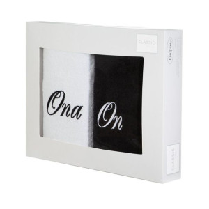 Komplet dwóch ręczników z haftem ON ONA 2/70x140cm biały i czarny 400GSM