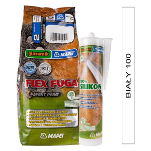 MAPEI zestaw FLEX FUGA 2kg + SILIKON GLAZURNIK 280ml - kolor 100 biały
