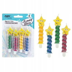 Świeczki urodzinowe Happy Stars 4 szt. 8 cm