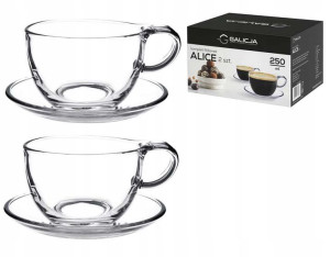 Filiżanki szklane 250 ml ze spodkami ALICE 2 szt.