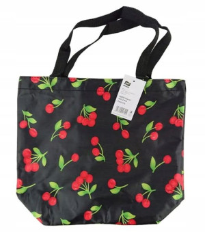 Torba torebka na zakupy SHOPPER duża czarna wiśnie