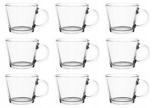 9x Kubek szklanka z uchem gładka JUSTIN 380 ml