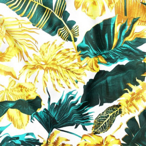 Tkanina Bawełniana 220 Cm - Monstera Zielono Złota Na Bieli