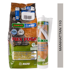 MAPEI zestaw FLEX FUGA 2kg + SILIKON GLAZURNIK 280ml - kolor 110 manhattan