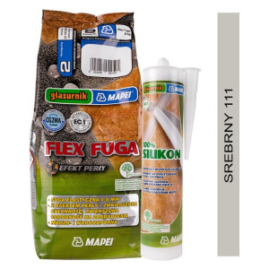 MAPEI zestaw FLEX FUGA 2kg + SILIKON GLAZURNIK 280ml - kolor 111 srebrny