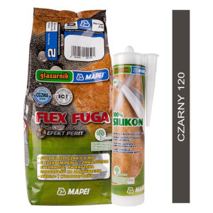 MAPEI zestaw FLEX FUGA 2kg + SILIKON GLAZURNIK 280ml - kolor 120 czarny