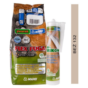 MAPEI zestaw FLEX FUGA 2kg + SILIKON GLAZURNIK 280ml - kolor 132 beż