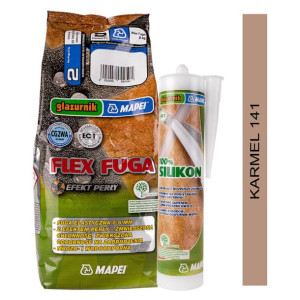 MAPEI zestaw FLEX FUGA 2kg + SILIKON GLAZURNIK 280ml - kolor 141 karmel