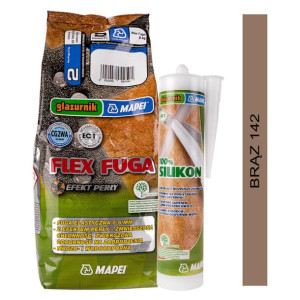 MAPEI zestaw FLEX FUGA 2kg + SILIKON GLAZURNIK 280ml - kolor 142 brąz