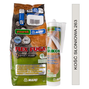 MAPEI zestaw FLEX FUGA 2kg + SILIKON GLAZURNIK 280ml - 263 kość słoniowa
