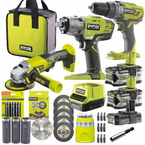 Ryobi Zestaw 18v R18pd31 R18ag R18iw3 2x5ah + Akc