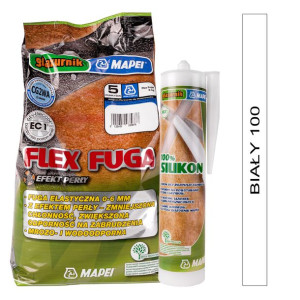 MAPEI zestaw FLEX FUGA 5kg + SILIKON GLAZURNIK 280ml - kolor 100 biały