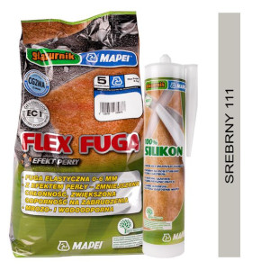 MAPEI zestaw FLEX FUGA 5kg + SILIKON GLAZURNIK 280ml - kolor 111 srebrny
