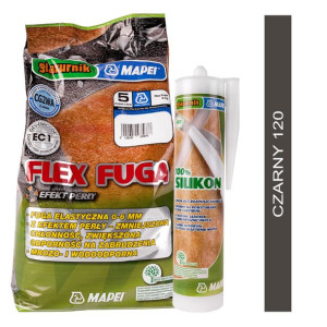 MAPEI zestaw FLEX FUGA 5kg + SILIKON GLAZURNIK 280ml - kolor 120 czarny