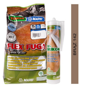 MAPEI zestaw FLEX FUGA 5kg + SILIKON GLAZURNIK 280ml - kolor 142 brąz