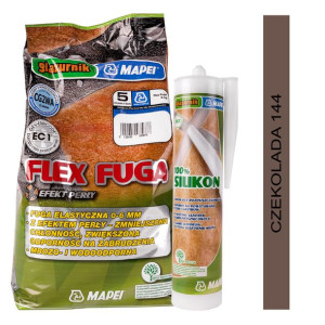 MAPEI zestaw FLEX FUGA 5kg + SILIKON GLAZURNIK 280ml - kolor 144 czekolada