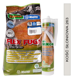 MAPEI zestaw FLEX FUGA 5kg + SILIKON GLAZURNIK 280ml - 263 kość słoniowa