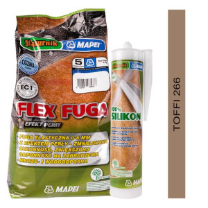 MAPEI zestaw FLEX FUGA 5kg + SILIKON GLAZURNIK 280ml - kolor 266 toffi
