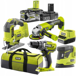 Ryobi Zestaw Szlifierka Wkrętarka 7el 18v 2ah 5ah