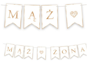Baner Girlanda Ślubna Mąż Żona Biało Złota